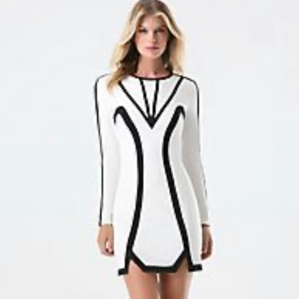 Bebe Cutout Hem Ponte Dress Egret Black XXS